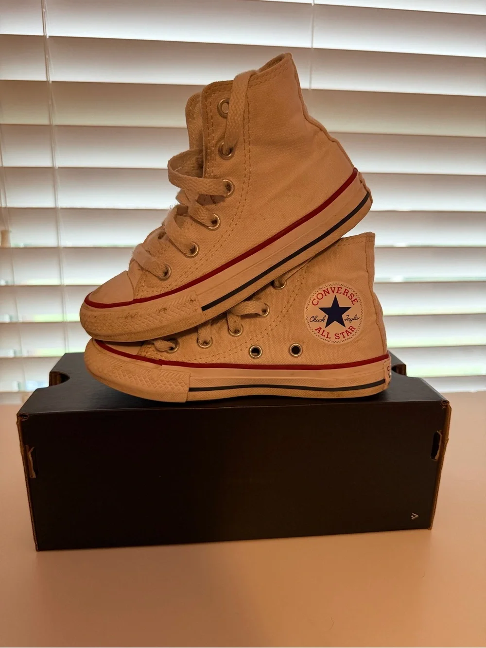 Converse Toddler High Top Sneakers in Off-White with Red Accent